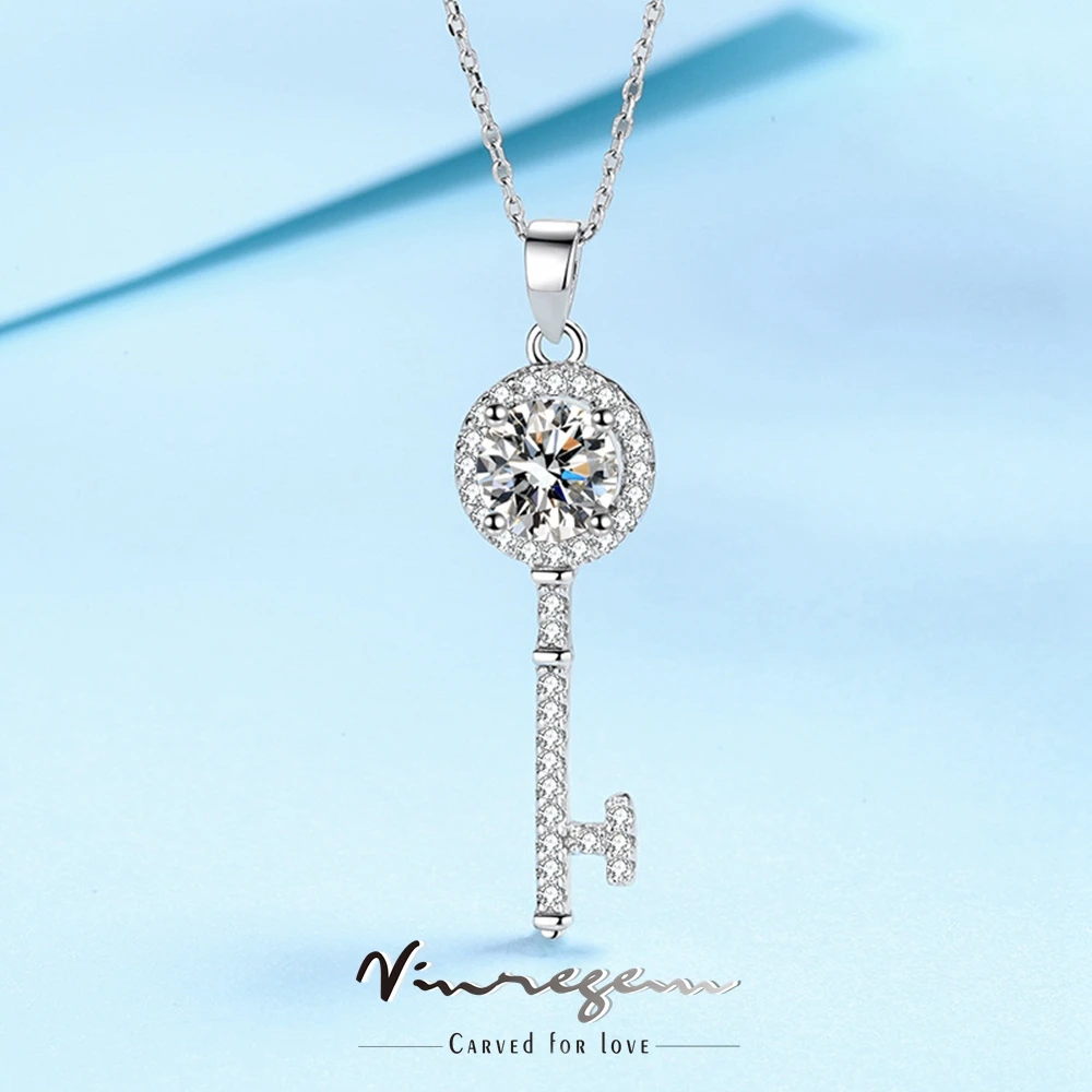 

Vinregem 18K White Gold 1CT Moissanite 100% Pass Test Diamond Necklace Fine Jewelry 925 Sterling Silver For Women Gift Wholesale