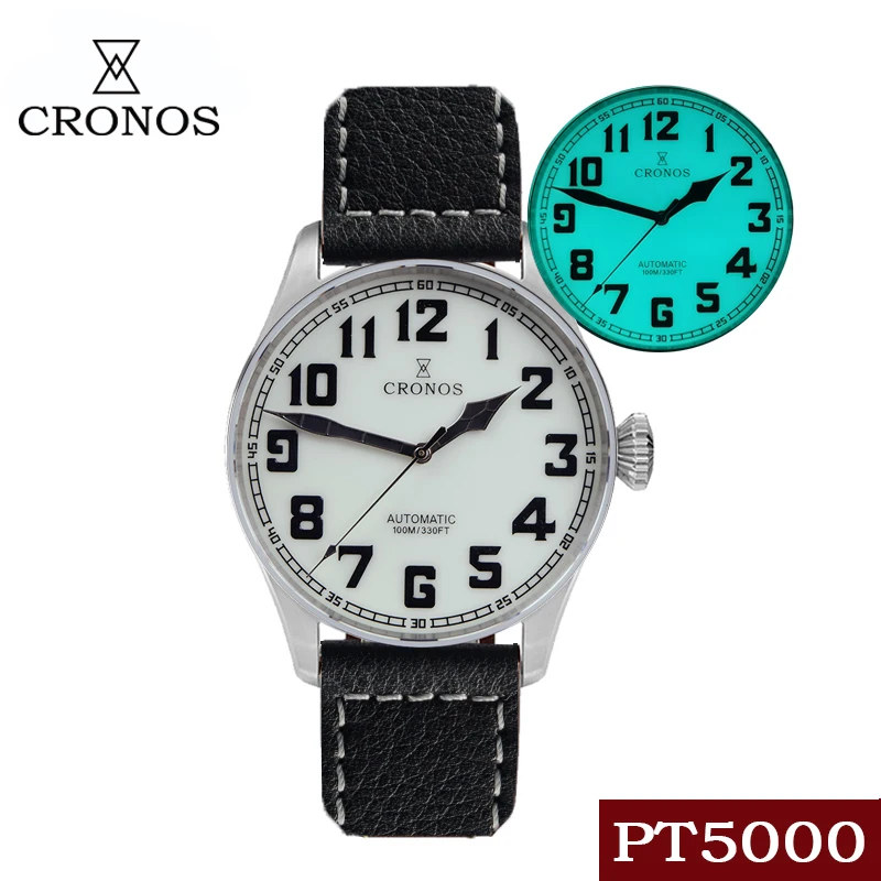 

Cronos Retro Pilot Mechanical Men's Automatic Watch PT5000/SW200/STP1-11 Automatic Movement 100M Waterproof Sapphire Clock