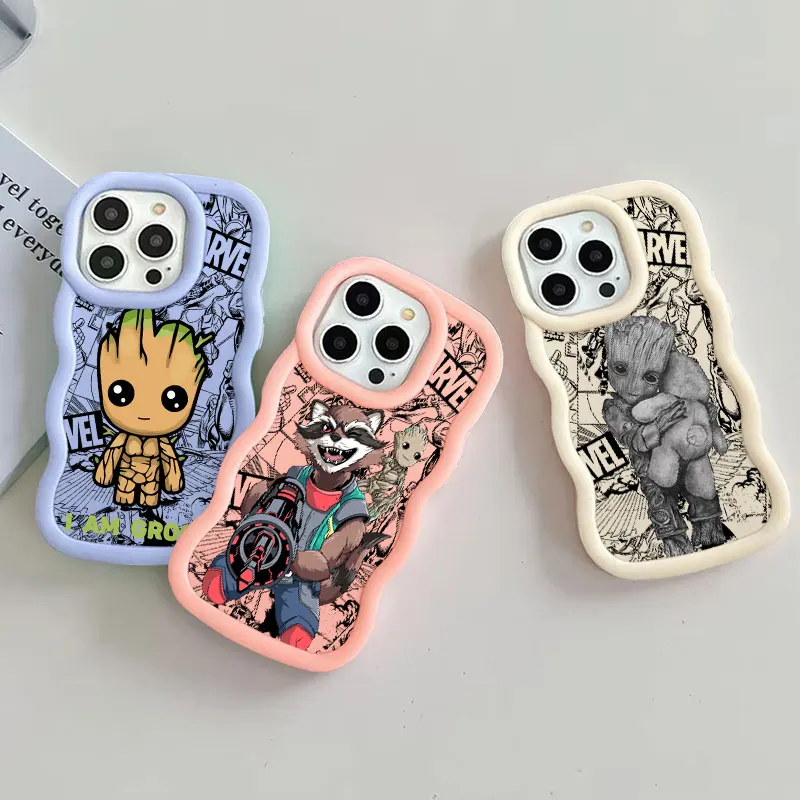 Фото Чехол для телефона Groot Rocket Raccoon Marvel Candy Color для iPhone 17 16 15 14 Plus 11 Pro Max 13 12 Air 17E 16E с волнистым краем, мягкий чехол №1