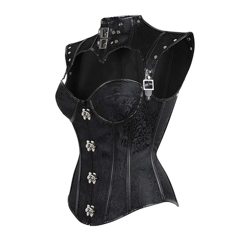 

Overbust Women Floral Corsets Top Black Women's Spiral Steel Boned Goth Retro Steampunk Bustier Corset With Bustiers Shapewear
