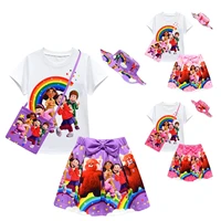 2022 new disney turning red2 cartoon printing cute and comfortable girls short sleeved pleated skirt bag four piece set