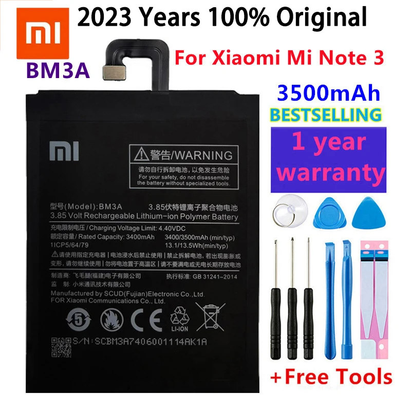 

2023 years Original Phone Battery BM3A For Xiaomi Mi Note 3 Replacement Battery 3500mAh High Capacity Phone Batteries Free Tools