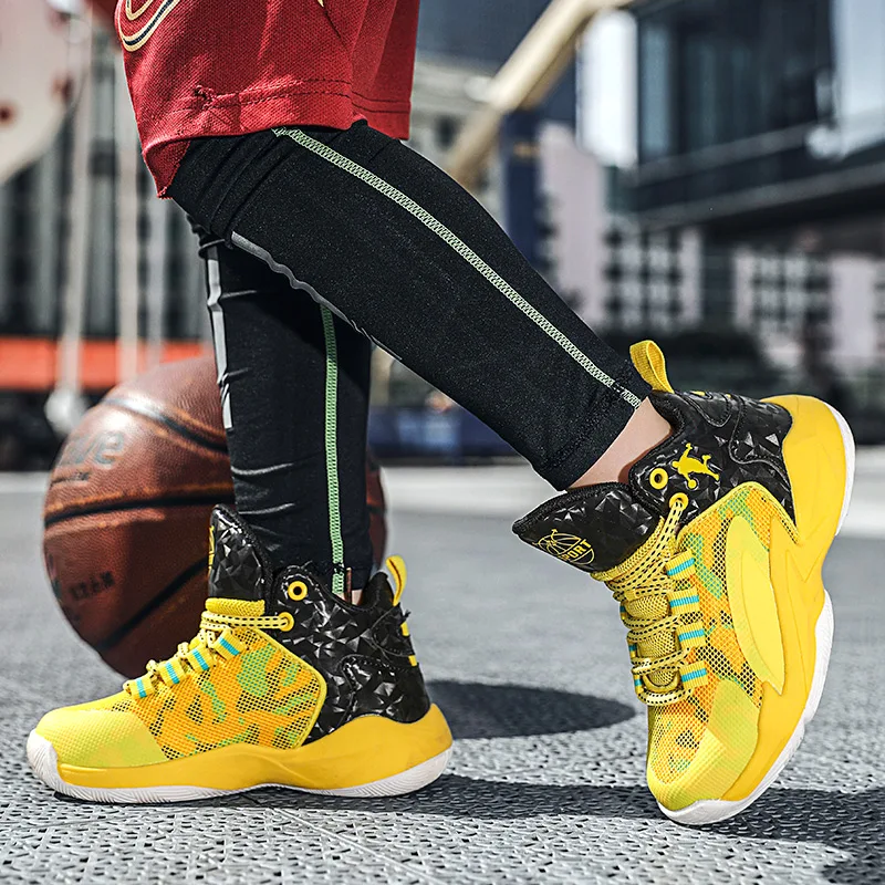 Summer Mesh High-top Kid Basketball Shoes Non-slip Cushion Children Gym Shoes Breathable Basketball Sneakers Men Big Size 30-45