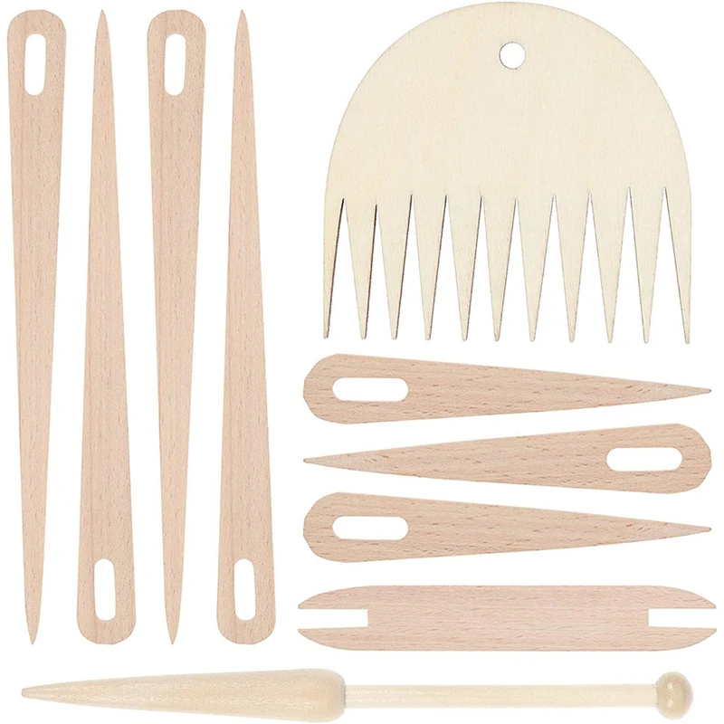 

New 10 Pieces Wood Hand Loom Stick Set, Wood Weaving Crochet Needle,Shuttles,Weaving Stick,Wood Weaving Comb for Crafts DIY