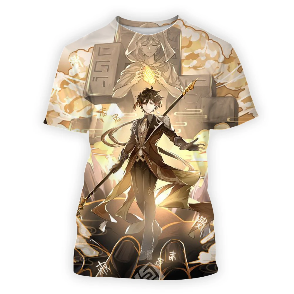 

Genshin Zhongli Silhouette Genjin 3D Men's Casual Short Sleeve Fashion Harajuku O-neck T-shirt Streetwear Summer Tops Tees