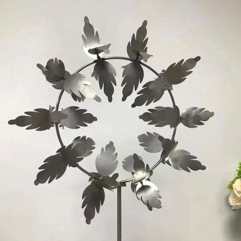 Unique Magical Metal Windmill - Sculptures Move With The Wind Lawn 32cm New Leaf Wind Chime Stainless Steel Nine Bone Windmill