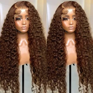 13x4 Brown Curly Lace Front Human Hair Wigs HD Transparent Deep Wave Frontal Wig Brazilian Colored Water Wave Wigs Human Hair