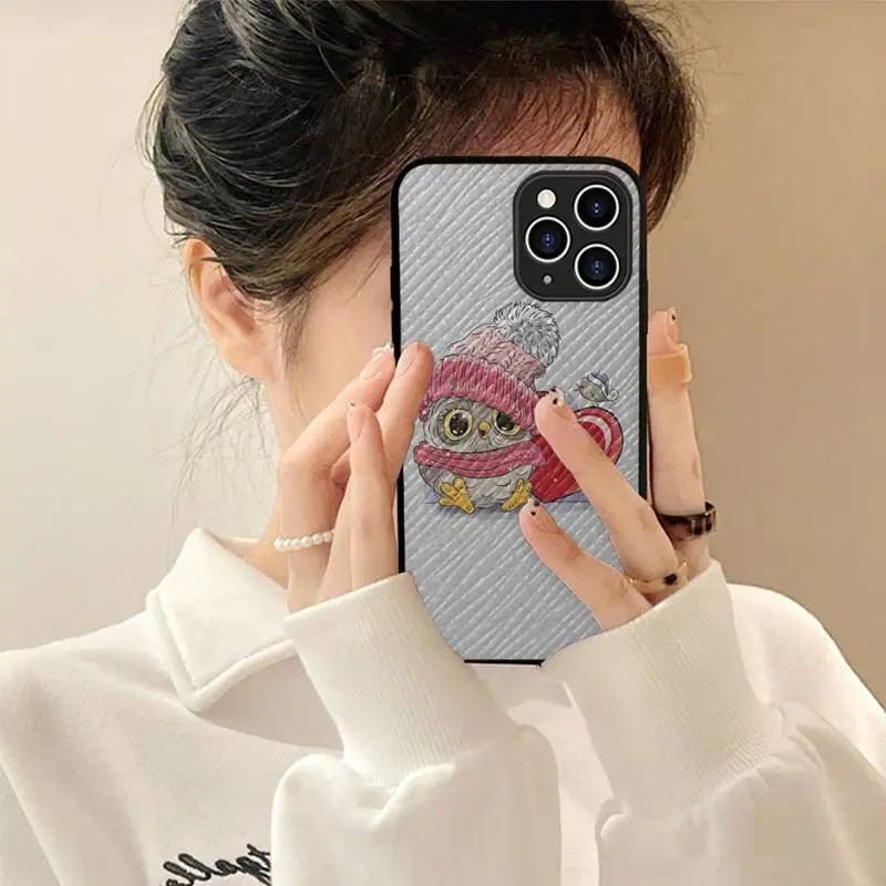 

Yinuoda Cartoon Owl Phone Case Hard Leather Case for iPhone 11 12 13 Mini Pro Max 8 7 Plus SE 2020 X XR XS Coque