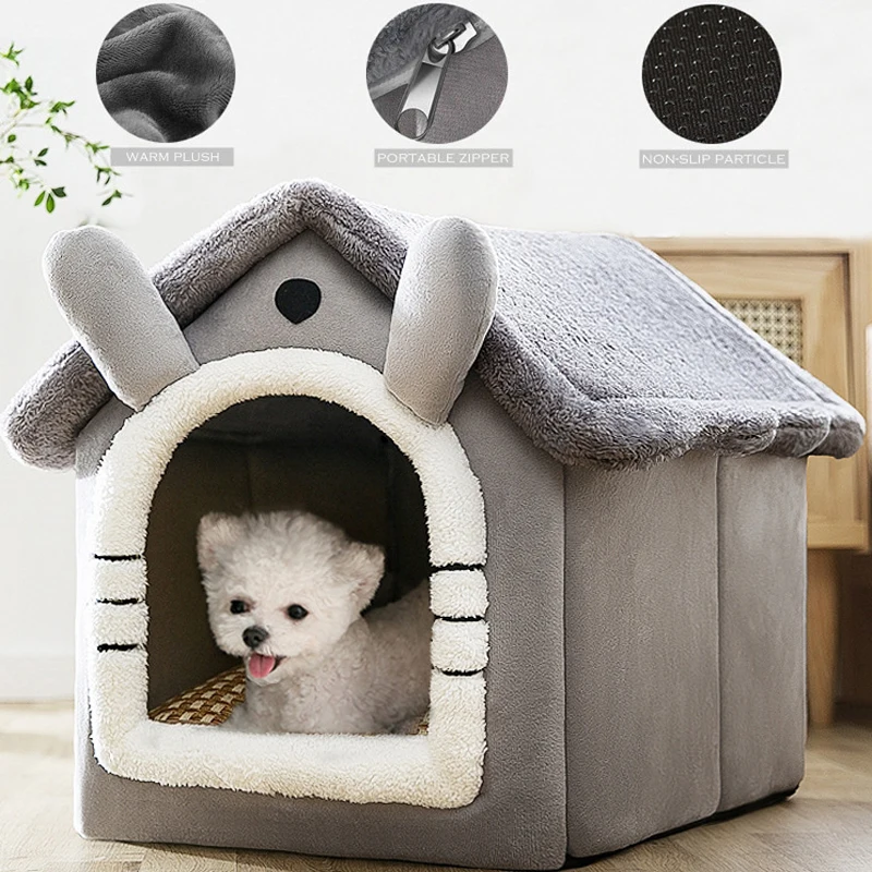 

Winter warm dog house kennel pet bed large medium small cat tent Indoor warm plush villa sleep nest basket pet supplies foldable