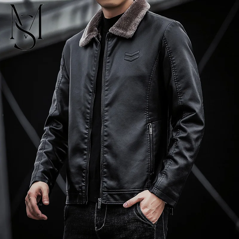 

Men's casual plush motorcycle jacket, leather jacket, middle-aged and young men's fur lapel, fashionable jacket, manufacturer's