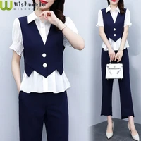2022 spring and summer new suit large fashionable loose temperament slim two piece set korean elegant womens suit