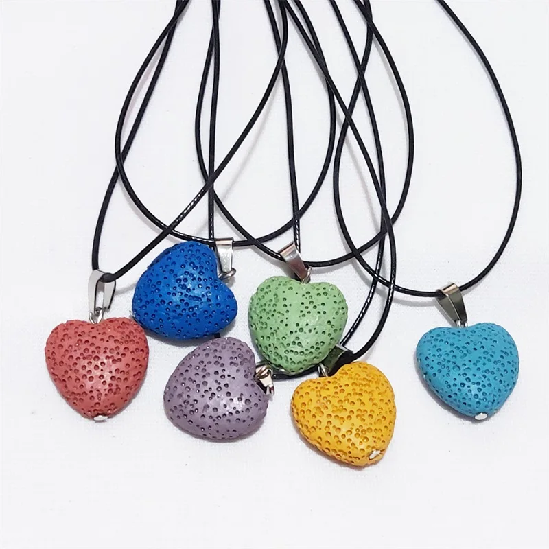 

15pcs Colorful Heart Lava Stone Pendant Essential Oil Diffuser Necklace Aromatherapy Jewelry Hotseling