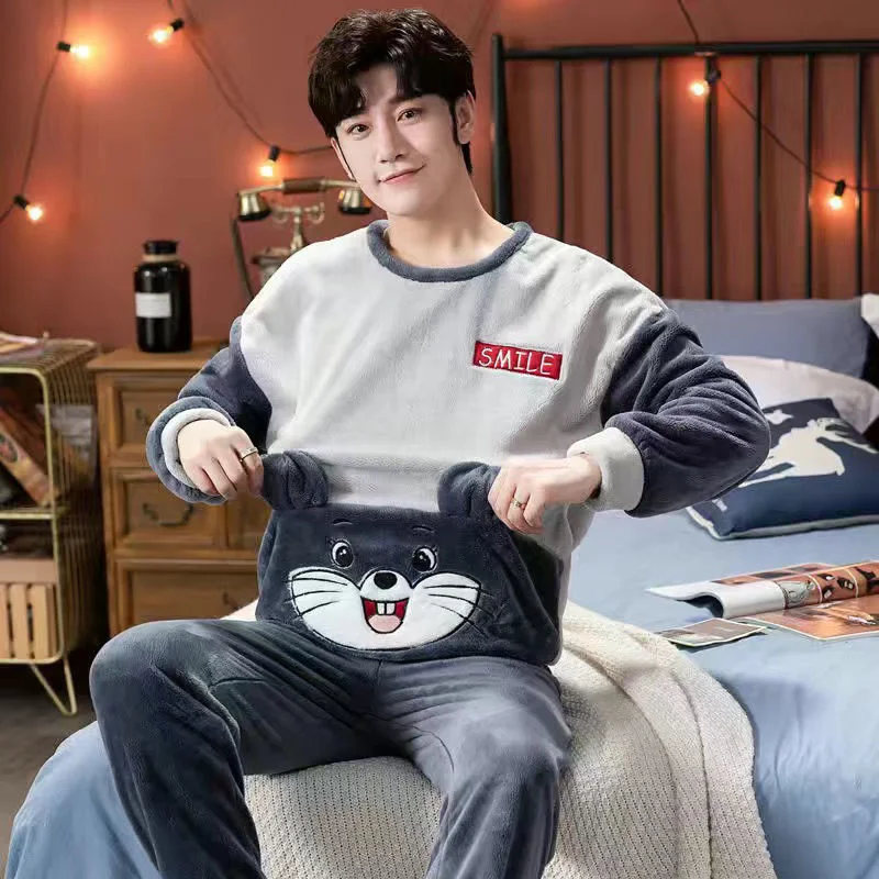 Пижама Мужская зимняя одежда для сна домашняя мальчиков бархатный зимний