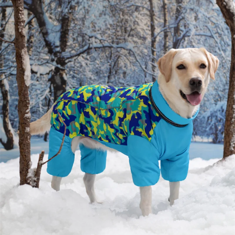 

Dog Clothes Winter Solid Color Reflective Thickened Four-legged Cotton Coat Designer Dog Clothes Golden Retriever Pet Clothes