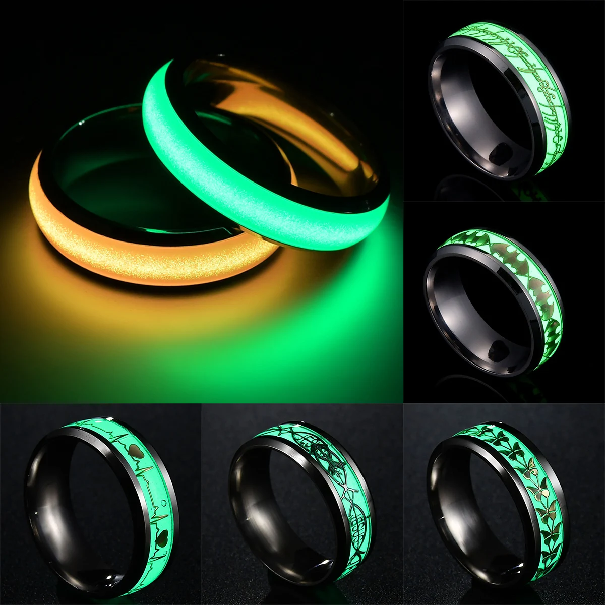 

New Fashion Luminous Finger Ring For Men Women Wedding Party Personality Gifts Glowing In Dark Stainless Steel Jewelry Wholesale