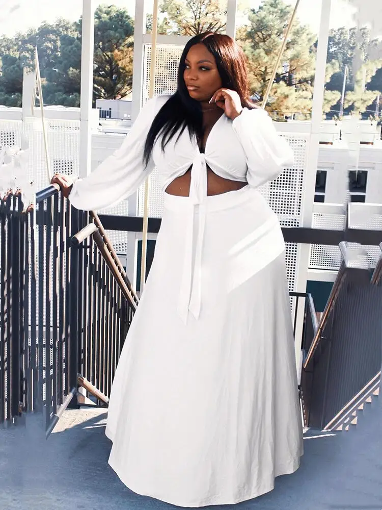 Plus Size Clothing for Women Chic and Elegant Long Sleeve Top Large Size Suit Two Piece Dress Set Wholesale Bulk Dropshipping