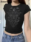 Женский укороченный Топ с длинным рукавом Zenaide 2022, Y2K, модная футболка с винтажным графическим принтом, дизайнерские черные футболки для осени