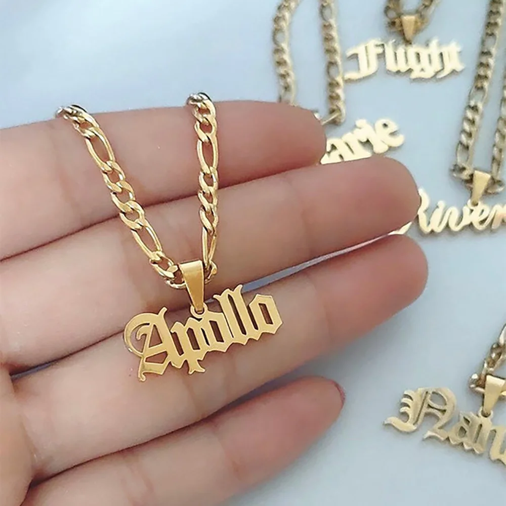 

Stainless Steel Figaro Chain Custom Name Necklace Personalized Custom Pendant Jewelry for Women Unisex Anniversary Gift