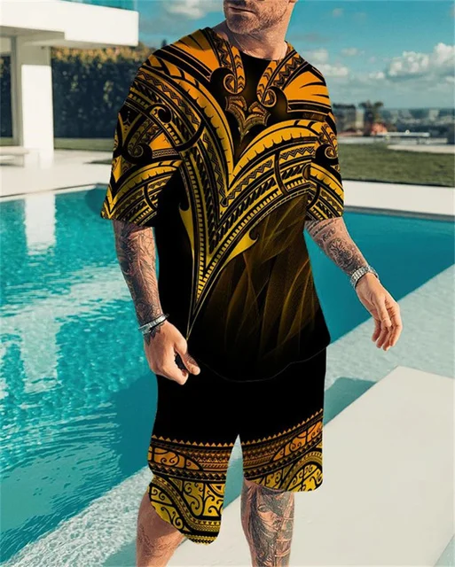 

2023 summer Sportswear men's casual suit fashion two-piece suit 3D printing short sleeved T-shirt shorts suit Sportswear