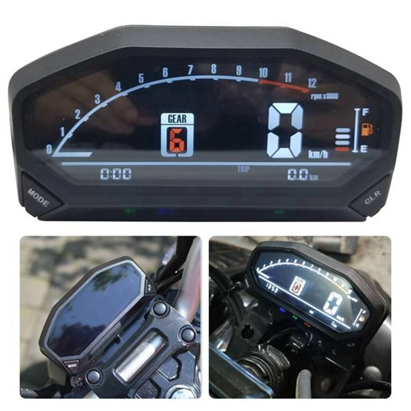 Universal Motorcycle LED LCD Speedometer Digital Odometer Tachometer 12000 RPM Meter for 1 2 4 Cylinders |