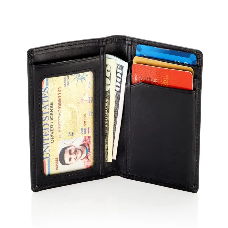 

Men's Slim Front Pocket Wallet - RFID Blocking, Thin Minimalist Bifold Design, Genuine - ID Badge Window and 5 Sleeves for Mone