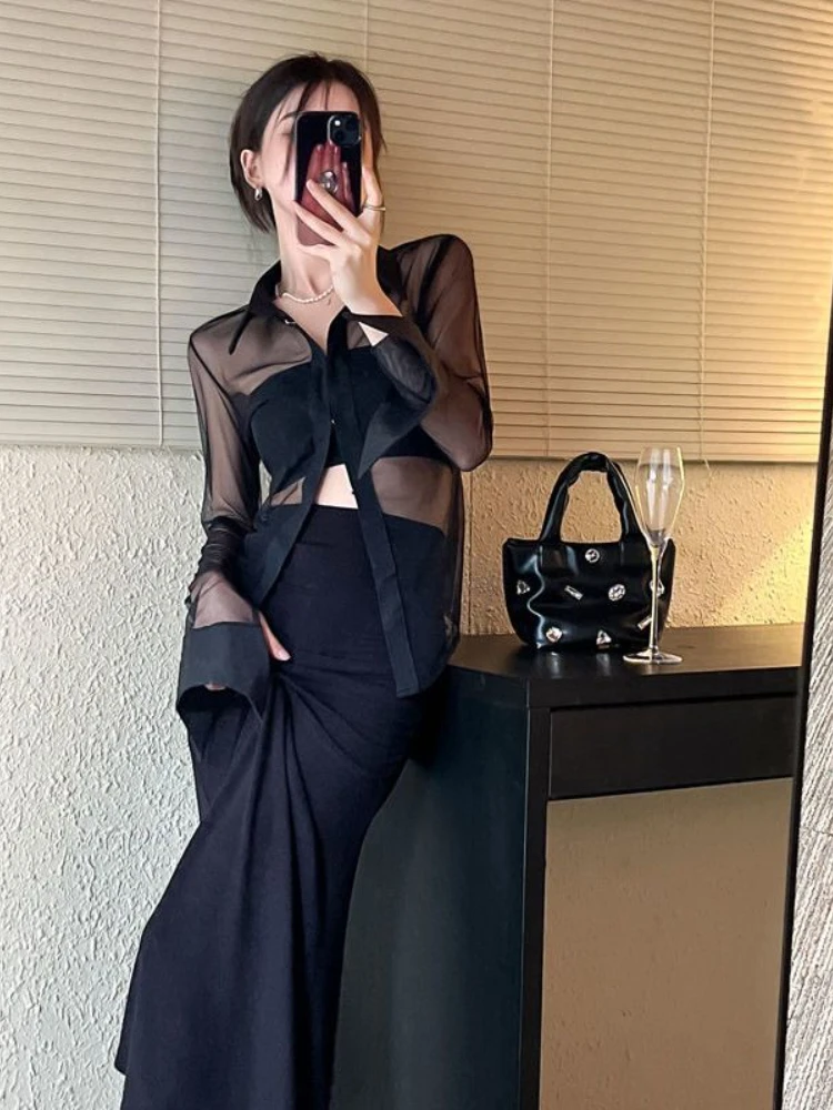 Woherb темпераментные женские топы блузки для женщин приталенная рубашка с длинным