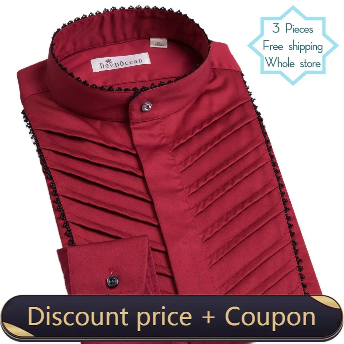 

DEEPOCEAN, мужское свадебное платье с длинным рукавом, кружевной край, воротник, рубашка, банкетное платье, хлопок