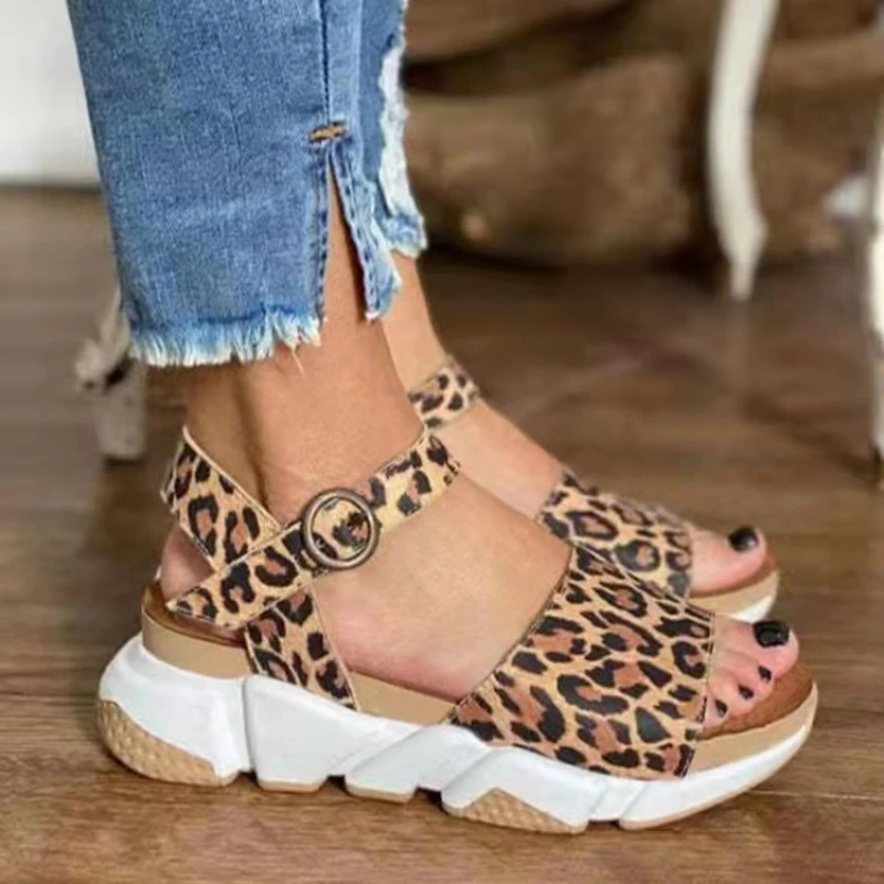 

Summer Wedges Sandals for Women Buckle Strap Gladiator Sandal Platform Shoes Leopard Casual Woman Peep Toe Sandle 2022 Fashion