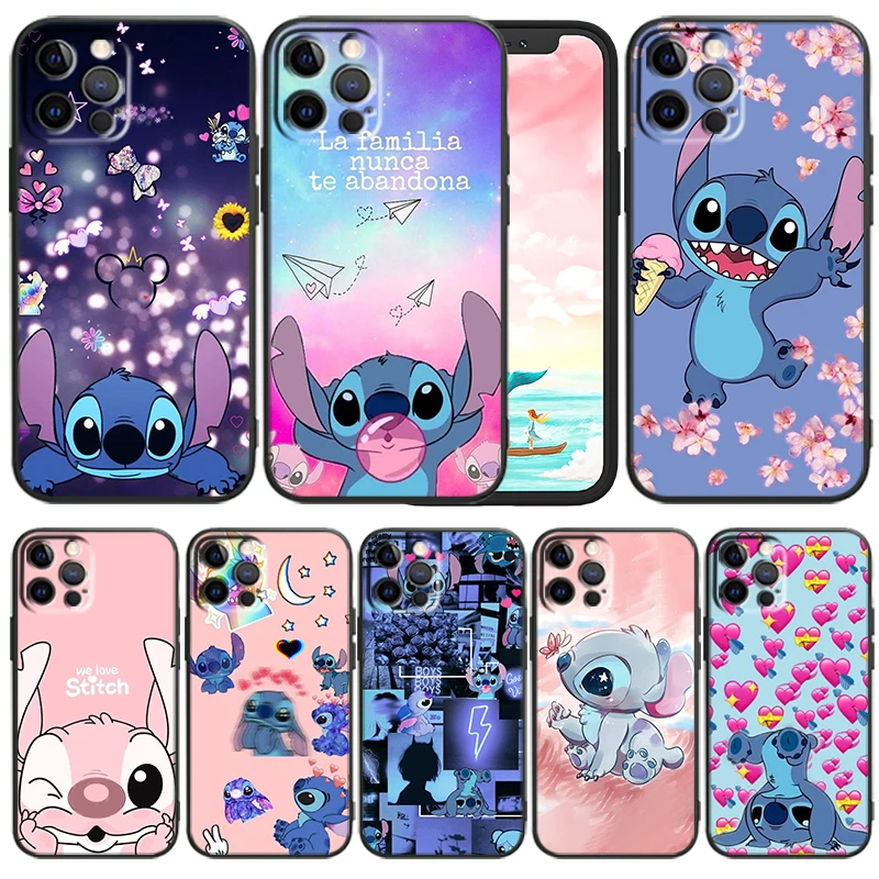 

Disney Lilo & Stitch Cute Phone Case For iPhone 14 13 12 Mini 11 XS Pro Max X XR 8 7 6 Plus 5 SE 2020 Black Funda TPU Cover