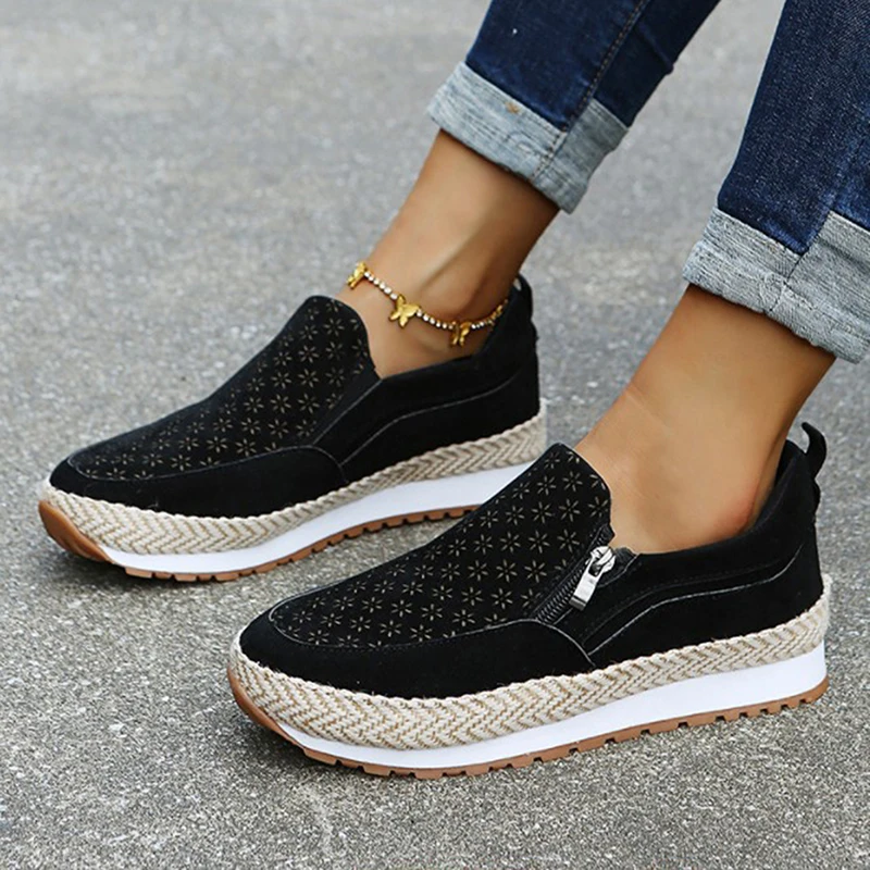 

Women Sneakers 2022 Casual Slip On Zipper Ladies Fashion Platform Shoes Solid Color Comfortable Female Footwear Tenis Feminino