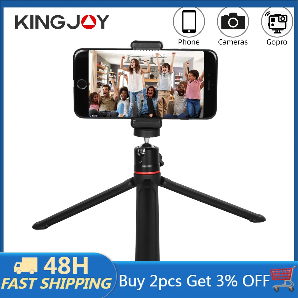 Настольный Штатив KINGJOY для смартфона, держатель для камеры, портативная селфи-палка, универсальная 1/4 'винтовая шариковая головка для видеокамеры Gopro