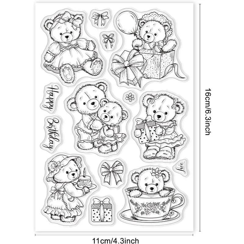 Прозрачный силиконовый штамп в виде медведя Тедди