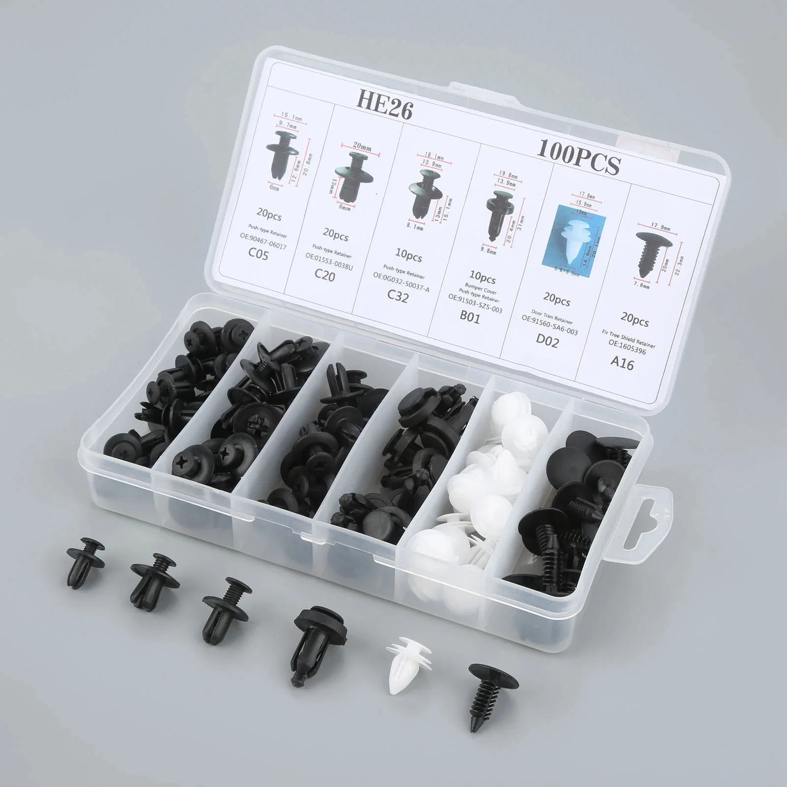 

100PCS Universal Plastic Fender Clips Auto Car Push Retainer Pin Rivet Trim Clip Panel Auto Fastener Kit Assortment+Tool