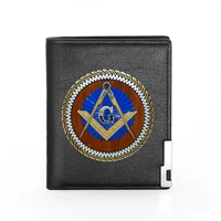 best free and accepted masons logo printing pu leather wallet men bifold credit card holder short purse bg3488