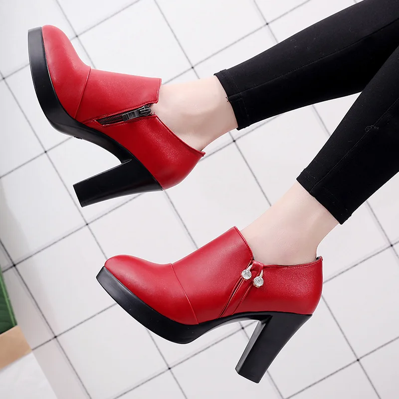 Deep Mouth Split Leather Shoes Woman High Heels 2023 Autumn Pointed Toe Pumps Women Office Shoes Small size 32 43