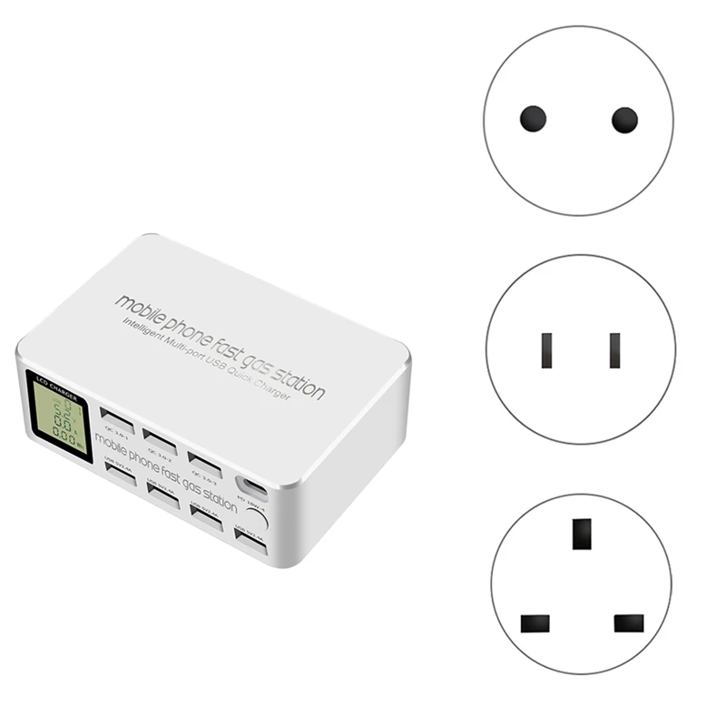 

8 Ports USB Fast Charger Quick Charge QC3.0 PD3.0 Multi USB Charging Station LCD Digital Display Fast Charger