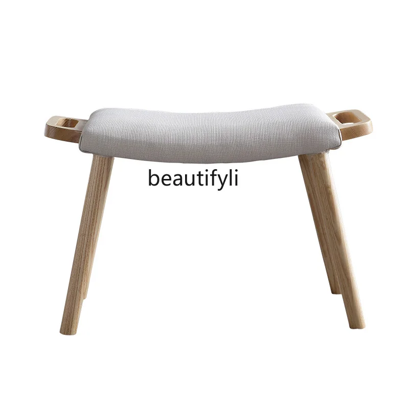 

yj Sofa Foot Bench Nordic Simple Modern Living Room Pedal Solid Wood Fabric Shoe Changing Stool