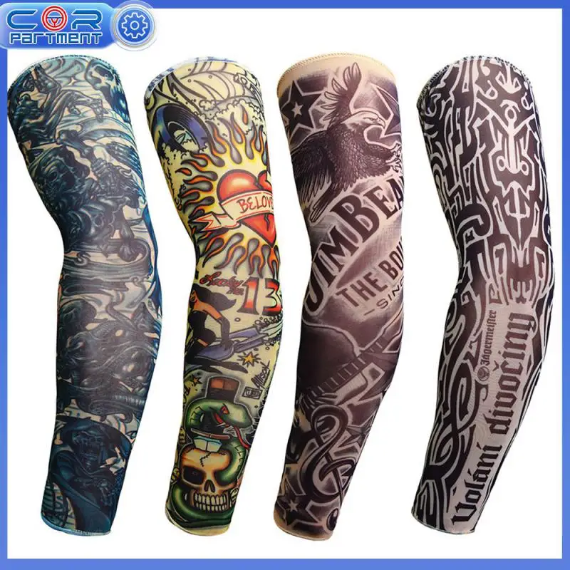 

Перчатки без пальцев с УФ-защитой, солнцезащитные модные эластичные термоперчатки с имитацией татуировок на руку, мужские велосипедные унисекс