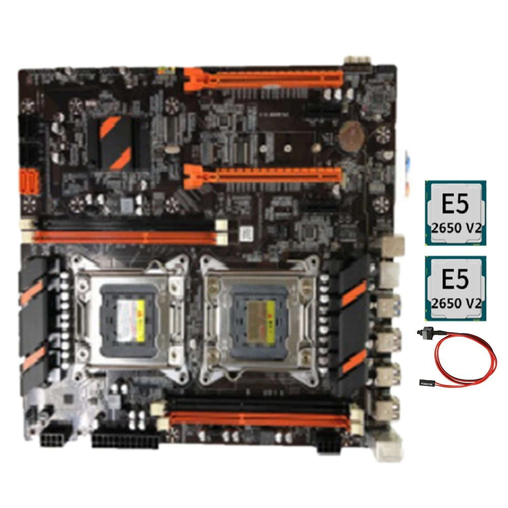 X79 Dual CPU Motherboard for Intel LGA 2011 Xeon with 2X E5 2650 V2+Switch Cable M.2 NVME Support RECC DDR3 RAM |