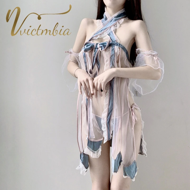 

Victmbia Sexy Lingerie Flowers Embroidery Lace Bra Panties Underwear Women Set Transparent Mesh Erotic Lingerie Sexy Sleepwear