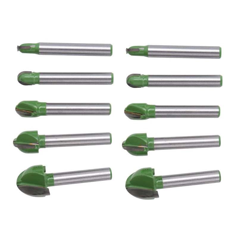 

A50I 10Pcs 6Mm Shank Ball Nose Router Bits Set End Mill Round Cove Box Solid Carbide CNC Radius Core Milling Bit