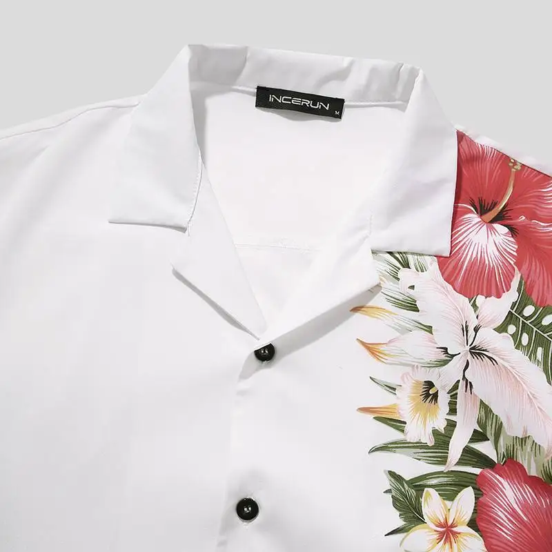 2022 Summer New Beach Men's Cardigan Printing Casual Plus Size Men's Short Sleeve Shirts Lapel Fashion Loose Men's Tops