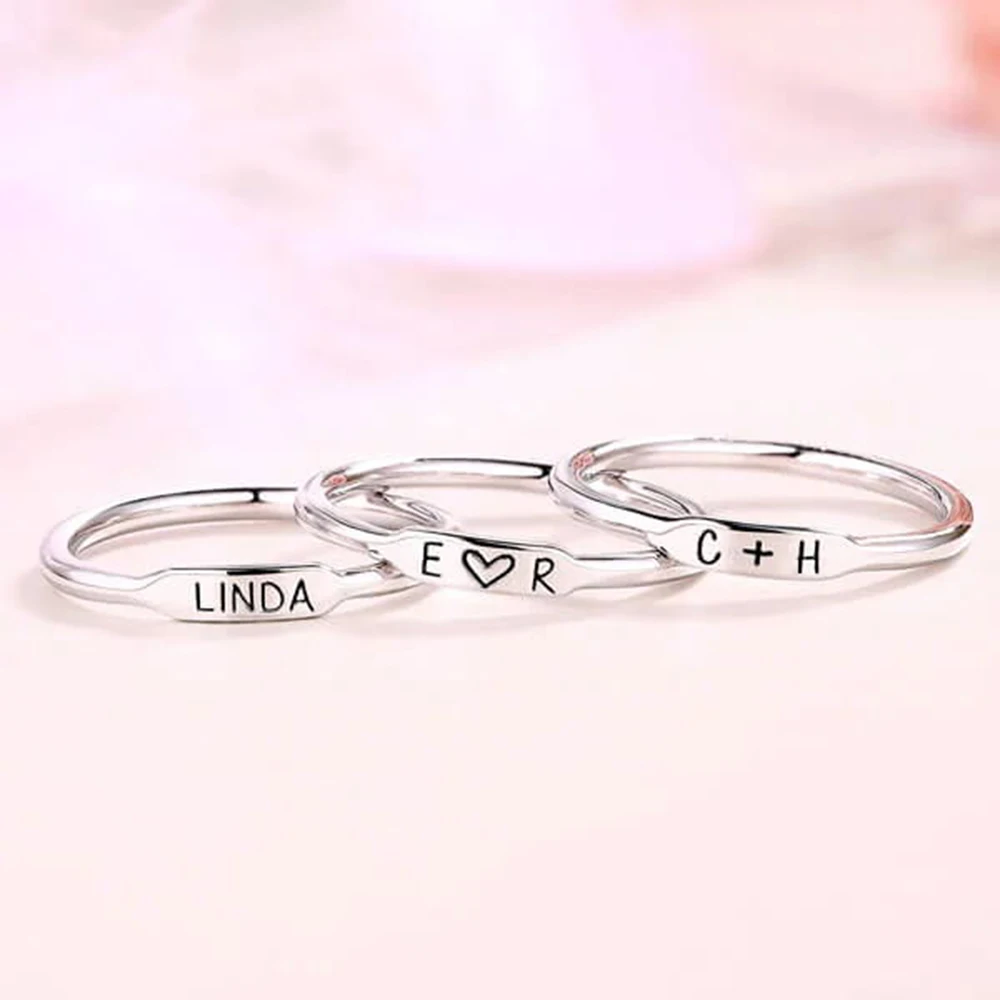 Personalized Initial and Name Stackable Bar Rings 925 Sterling Silver Fashion Jewelry Birthday Party Gifts for Women Girl Mother
