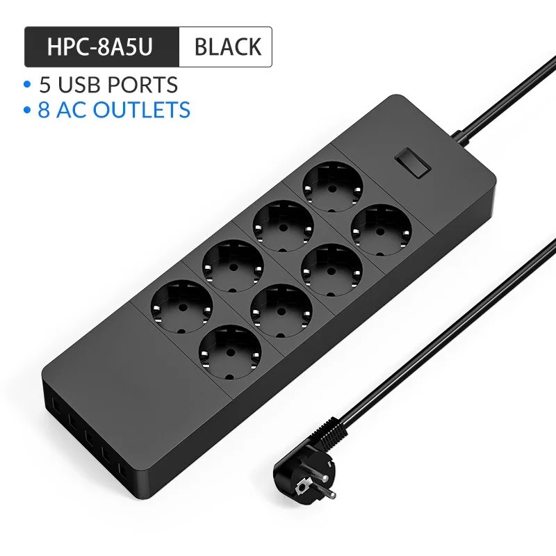 

Удлинитель электрический с европейской вилкой, 5x2,4 А, USB