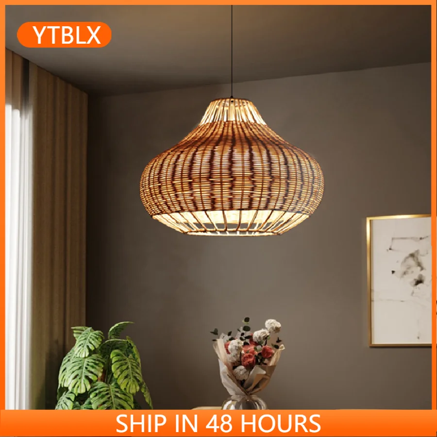 

Retro Rattan Lamp Handmade Pendant Lights Chinese Style Loft Hanglamp Kitchen Light Fixture Dining Room Suspension E27 Luminaire