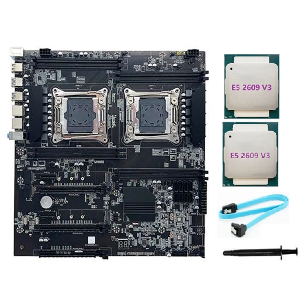 

X99 Dual-Socket Motherboard LGA2011-3 Dual CPU Support RECC DDR4 Memory with 2XE5-2609 V3 CPU+SATA Cable+Thermal Grease