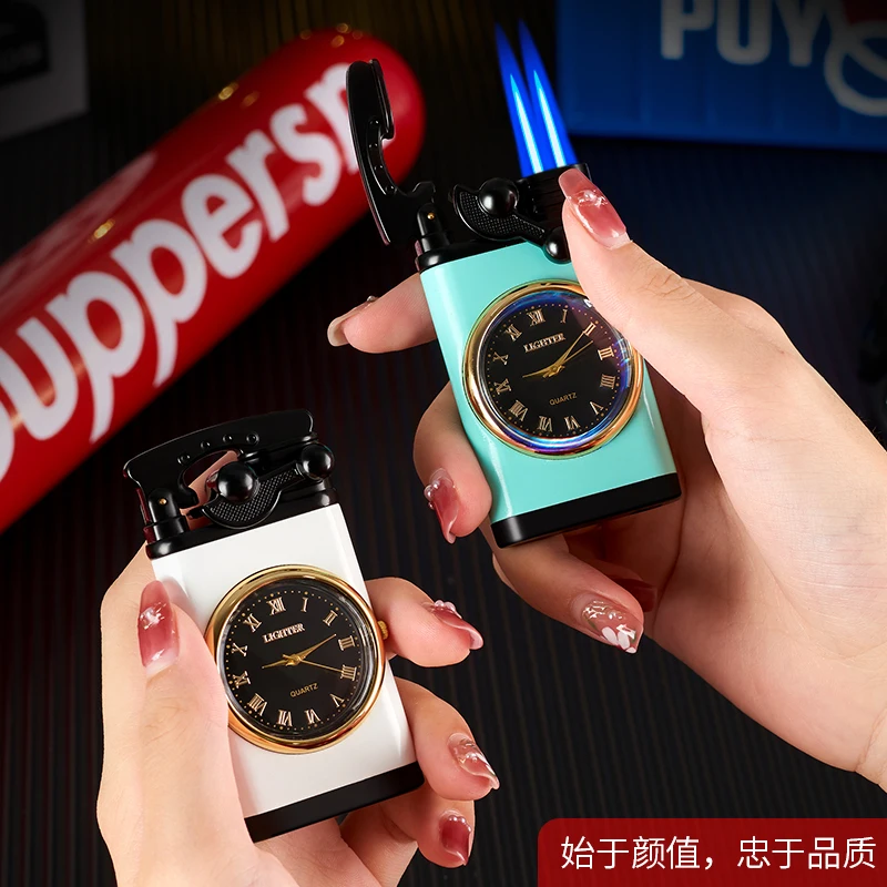 2022 Механические часы Rocker Arm Metal Unusual Gas Lighters Jet Butane Two Torch Lighter Windproof Cigarette Cigar Gadgets for Men.