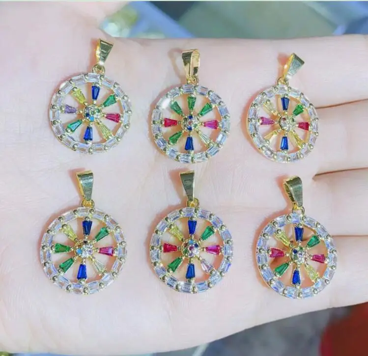 

1pcs Copper Micro Paved CZ Zircon Copper Plated Gold circle colorful windmill Necklace Pendant Accessories Jewelry Gift fds4s