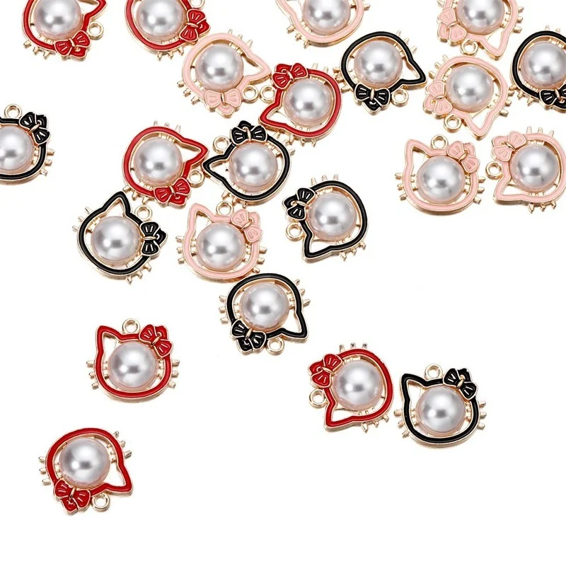 

5pcs 21.5*20mm Color Cartoon Cat Charms Pendant Enamel Pearl Charm for Jewelry Making DIY Jewelry Findings