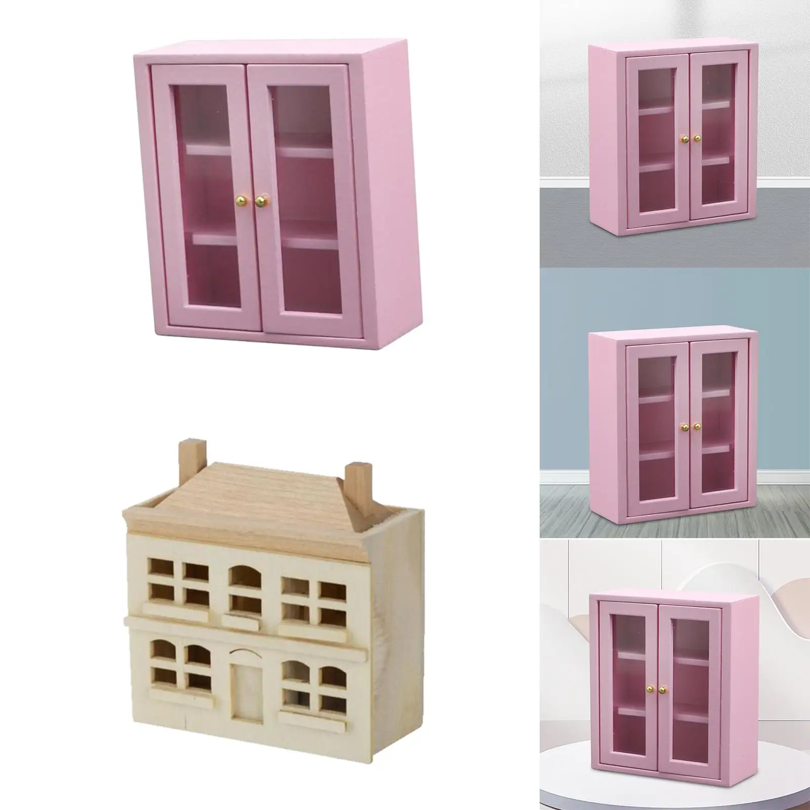

1/12 Dollhouse Cupboard Cabinet With Villa House for Dollhouse Decor